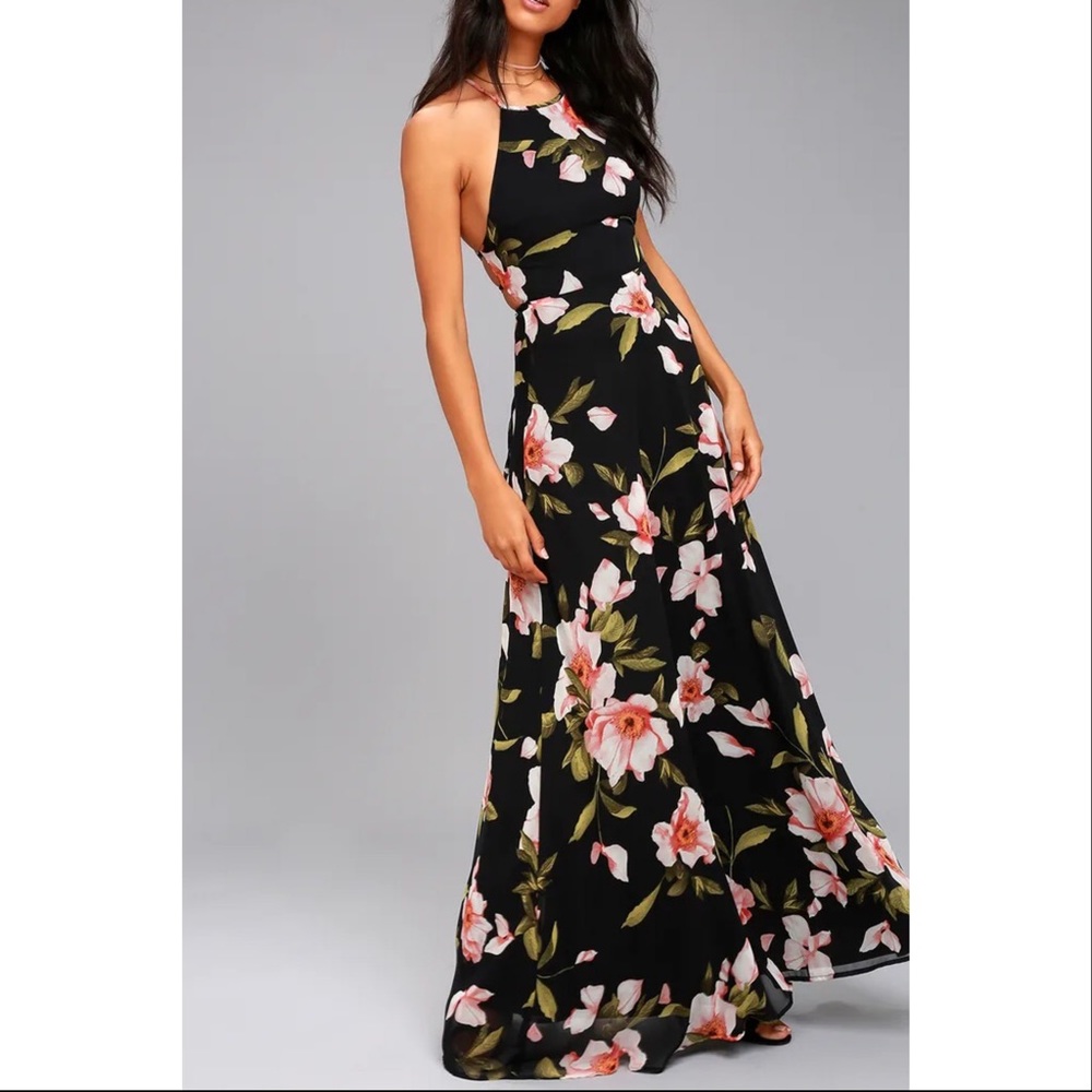 Lulus Black floral Maxi Dress